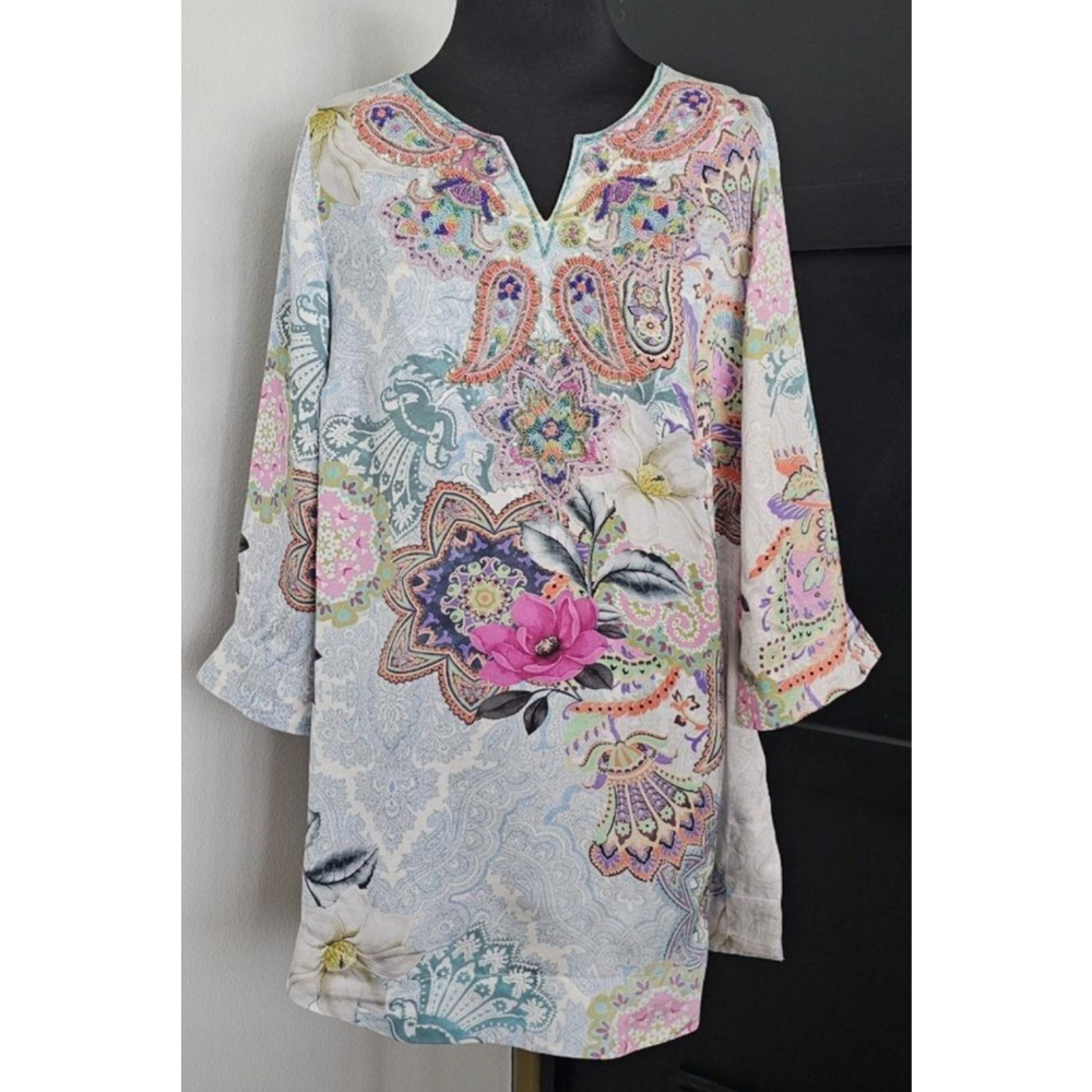 NEW Soft Surroundings FLORENT Silky Soft Beaded Boho Floral Tunic Top size Med - Picture 3 of 8
